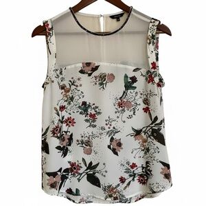 RW&CO.| Floral Print Sleeveless Blouse Metallic Trim Sz XS